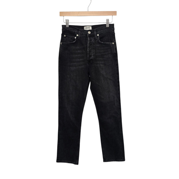 AGOLDE Jeans Womens 26 Black Riley High Rise Straight Crop‎ Stretch Denim Pants - Picture 1 of 11